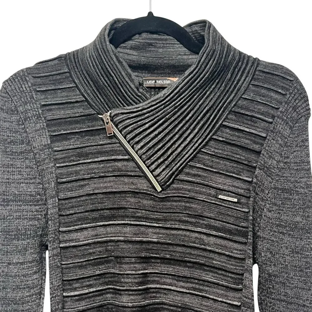Leif Nelson Cable Knit Sweater Shawl Collar Funnel Neck Gray Techwear Streetwear